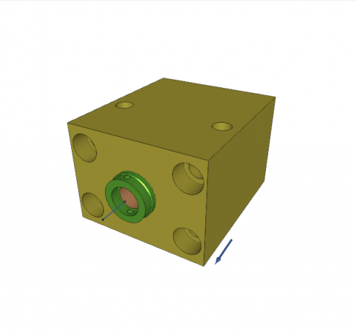 Block cyl., S.A., spring return, piston � 50 mm, stroke 20 mm, 4 mounting and 2 cross holes, flange s, 500 bar